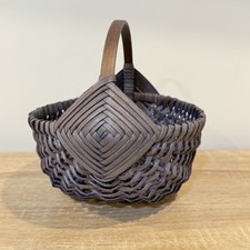 Vintage Artisan Egg Gathering Buttocks Wicker Gray Basket Woven Country Cottage