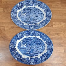 Enoch Woods wood ware English scenery Blue White Oval Serving Dish platter
