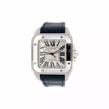 Cartier Santos 100 W20073X8 2656 Automatic Just Serviced New Leather Strap Watch