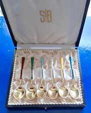 Set of six Silver Gilt Enamel Tea Spoons 