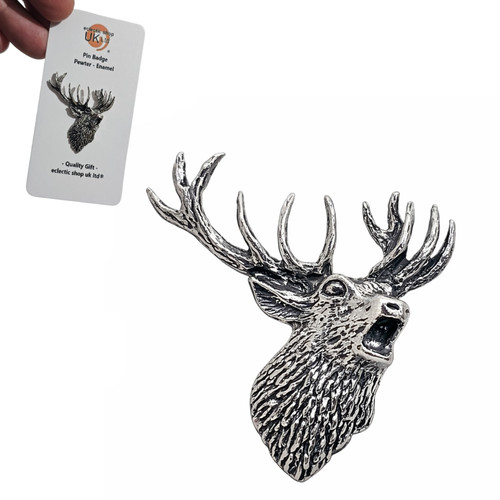 Bellowing stag head pin badge - head,