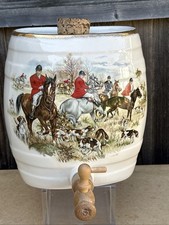 Vintage/Antique Large Hand-Painted Fox Hunting Scene Porcelain Liquor Keg/Barrel