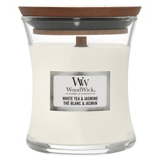 WoodWick Scented Candle with Crackling Wick | White Tea & Jasmine Mini Hourglass