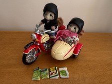 Sylvanian Families Motorcycle and Sidecar Set + Racoon Figures (helmets + books)