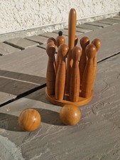 Wooden skittles, table top indoor carpet bowling, traditional vintage toy game
