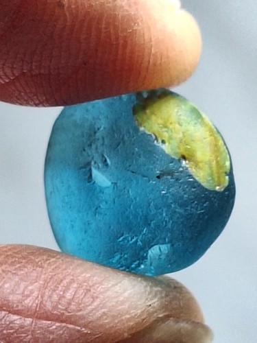 Bright blue seaglass with slag - seaglass,