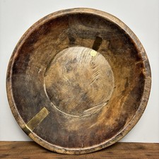 Vintage Wooden Dough Bowl - 17” Rustic Dish - Large Antique Bowl - #06