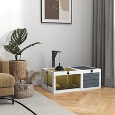 PawHut Tortoise House, Wooden Tortoise Table w/ Wooden Lamp Holder - Grey