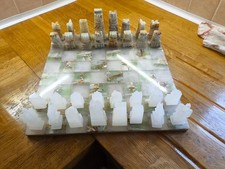 Hand Carved Mexican Aztec Marble Chess Set Complete with 14" Marble Board