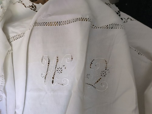 Vintage french linen sheet 285 - sheet,