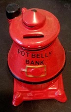 Vintage Pot Belly Bank Stove ceramic coin bank with stopper Nice condition!