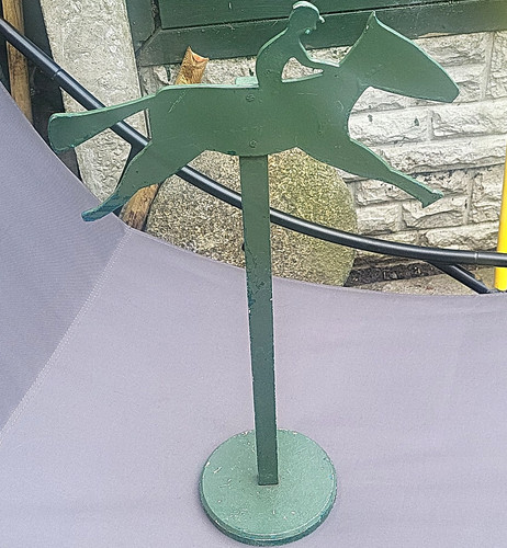 Green metal horse rider - &,