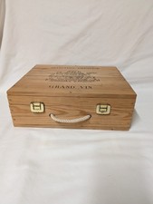 Wooden 3 Bottle Wine Box (empty), hinged lid, rope handle, removable inserts