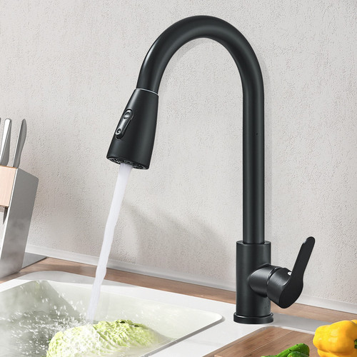 Black modern kitchen - modern, pull