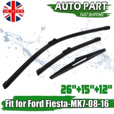 26"15"12" Set Front+Rear Windscreen Wiper Blades For Ford Fiesta MK7 2008-2016