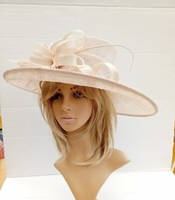 Champagne wide brim Hat  New.Wedding.Occasion races..sinamay & feathers