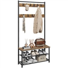 Coat Stand Shoe Rack with Shelves & Movable Hooks Storage Hall Entryway Bedroom