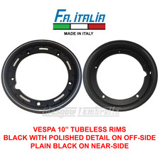 Set 2 x Vespa PX T5 LML  Italian BLACK + O/S POLISHED DETAIL TUBELESS WHEEL RIMS