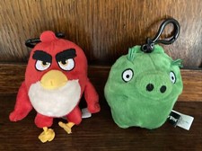 2x Angry Birds Backpack Clip 4” 10cm Space Super Red Bird & Green Pig Keyring K3