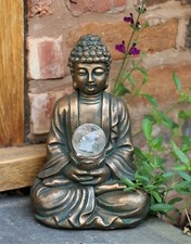 Garden Ornament Solar Buddha ZEN Colour changing Brass Effect Statue