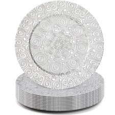 12 Pack Charger Plates, 13 Inch Silver Plastic Charger Plate, Round Phoenix P...