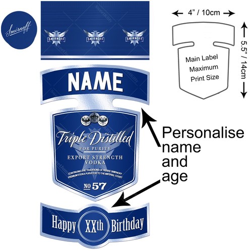 Smirnoff label cake - label, topper