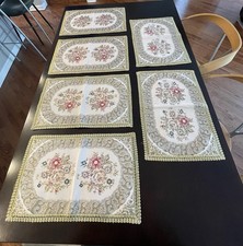 Floral Tapestry Embroidered Placemats With Gold Brocade Border (Set Of 6)
