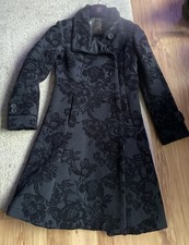 Desigual Size 38 Black Brocade Coat Mid Length Winter Goth Vampire Halloween VGC