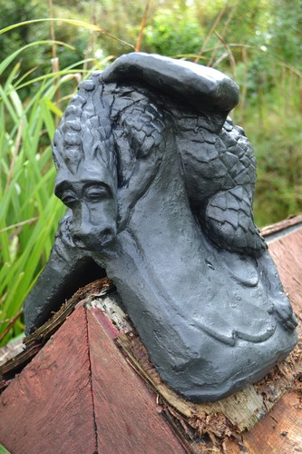 Baby black dragon - dragon, roof