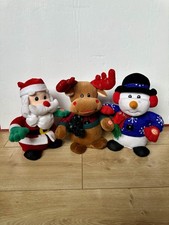 3 Vintage Dancing Singing Santa Reindeer Snowwoman Interacting Christmas Figures