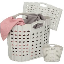 Collapsible Plastic Laundry Basket Foldable Pop Up Washing Hamper with Handles