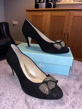 Van Dal Shoes Size 7.5 Suede Black Elm Bows EE Boxed Low Kitten Heel