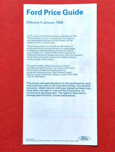 1988 ford price list fiesta - ford,