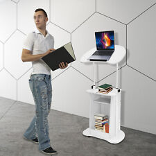 Lecterns & Podiums Portable Mobile Standing Laptop Cart, Sit Stand Desk, White