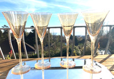 Stunning Set 4 Vintage Gold Iridescent  tall Martini Cocktail Glasses Hand Blown