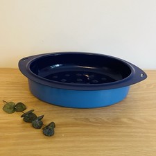 Vintage Mid-Century Enamel Roasting Pan with Lid – Blue & Navy Oval 1960s–70s