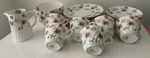 Aynsley grotto rose teacups - grotto,