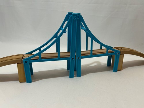 Wooden blue train track - blue, bridge