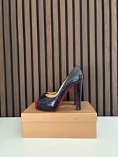 Christian Louboutin Platform Open Toe Pump Patent Leather Navy UK 5.5