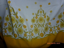 Large Vintage Retro 1960s. Floral Cotton Tablecloth  50 1/2" x 69 1/2"