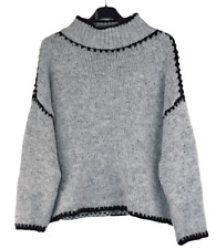 Ladies Italian Lagenlook Soft Cosy Wool Blend High Neck Blanket Stitch Jumper.