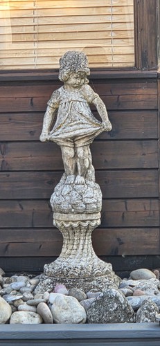 Stone girl garden statue - stone, on