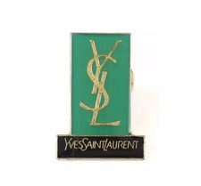 Vintage Green & Gold YSL Yves Saint Laurent Metal Brooch Pin