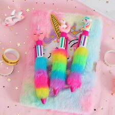 4pcs Cute Unicorn Plush Retractable Pens Multicolored Fluffy Gift for Kids Girls
