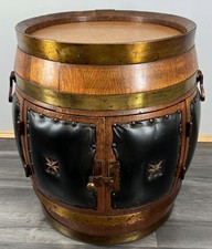 Drink Cabinet Vintage French Oak Black Panels Brass Trim Barrel Storage LOT 3900