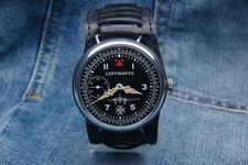 GERMAN PILOT LUFTWAFFE MILITARY WATCH WAR2 WW2 TYPE SERVICED WORKING w strap 9