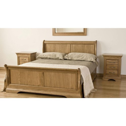 Solid oak double bed - bed, &