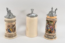 Q37B85- 3x Ceramic Beer Mug with Tin Lid One with Porcelain Insert