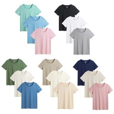 Ladies T-Shirt 3 Pack Coloured 100% Cotton T-Shirts Tee Crew Neck Size S-4XL