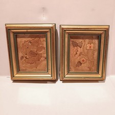 Vtg Mayflower Sorrento Inlaid Wood Pair Framed Art-Bird-Flowers-Marquetry-Italy